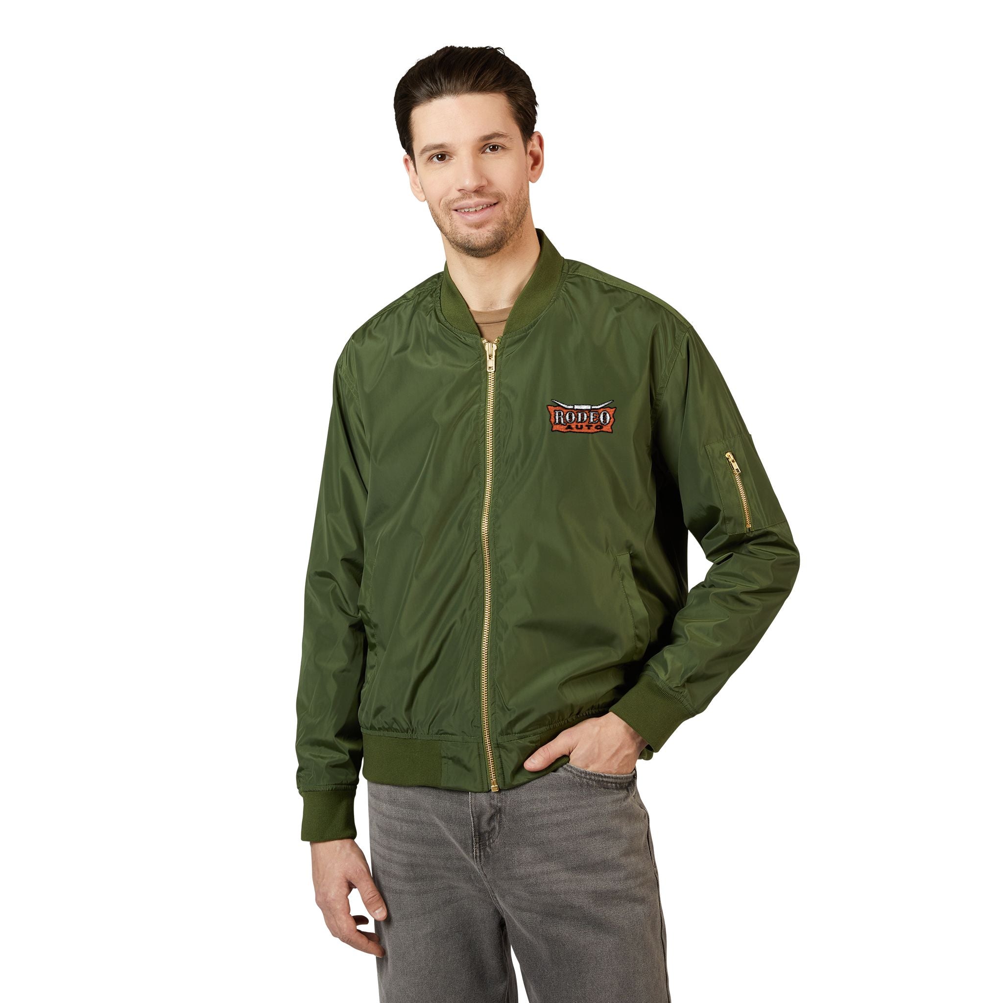 Rodeo Auto Eco-Friendly Embroidered Bomber Jacket, Sustainable Fashion, Trendy Outerwear, Unisex Jacket, Everyday Wear