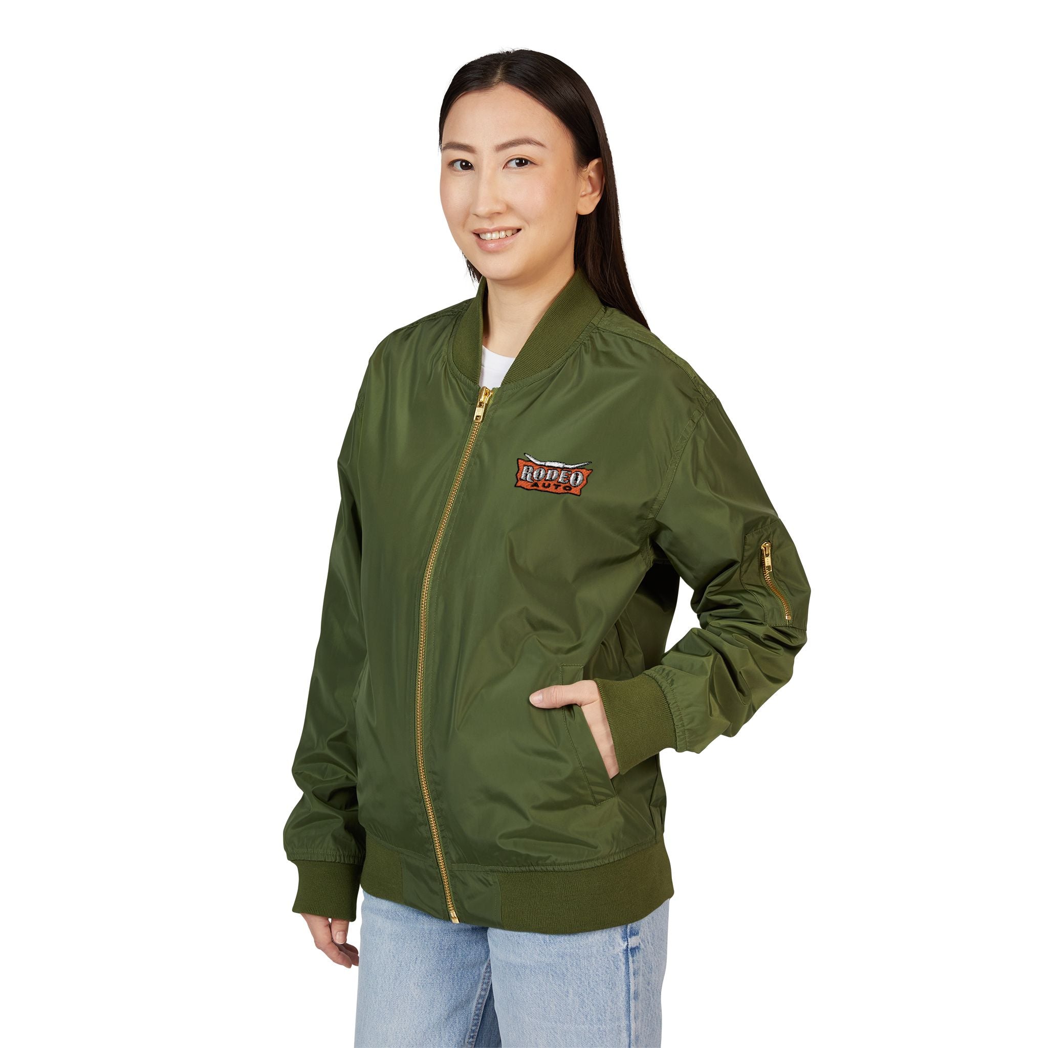 Rodeo Auto Eco-Friendly Embroidered Bomber Jacket, Sustainable Fashion, Trendy Outerwear, Unisex Jacket, Everyday Wear