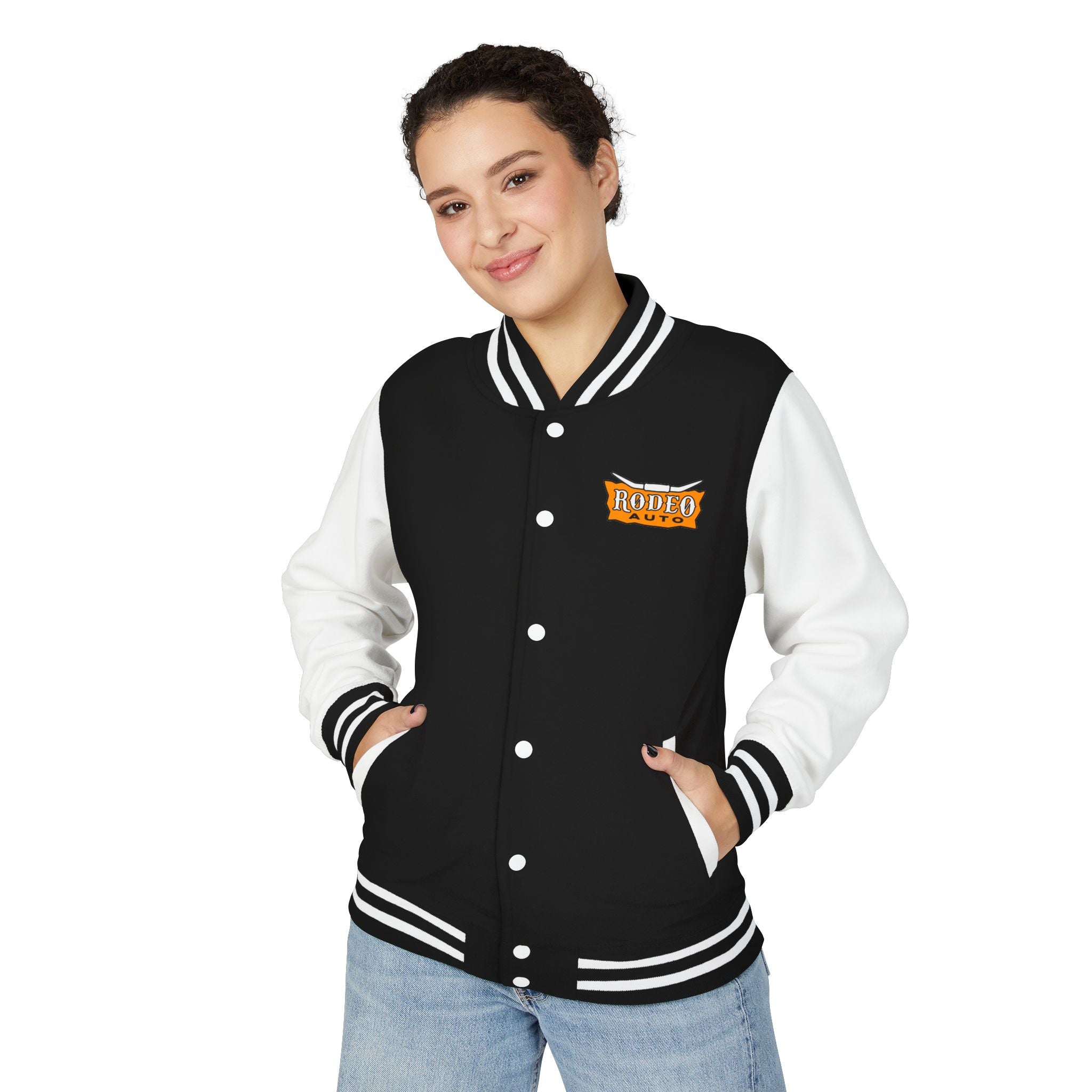 Rodeo Auto Unisex Heavyweight Letterman Jacket - Trendy Athletic Style, Casual Outfit, Spirit Wear