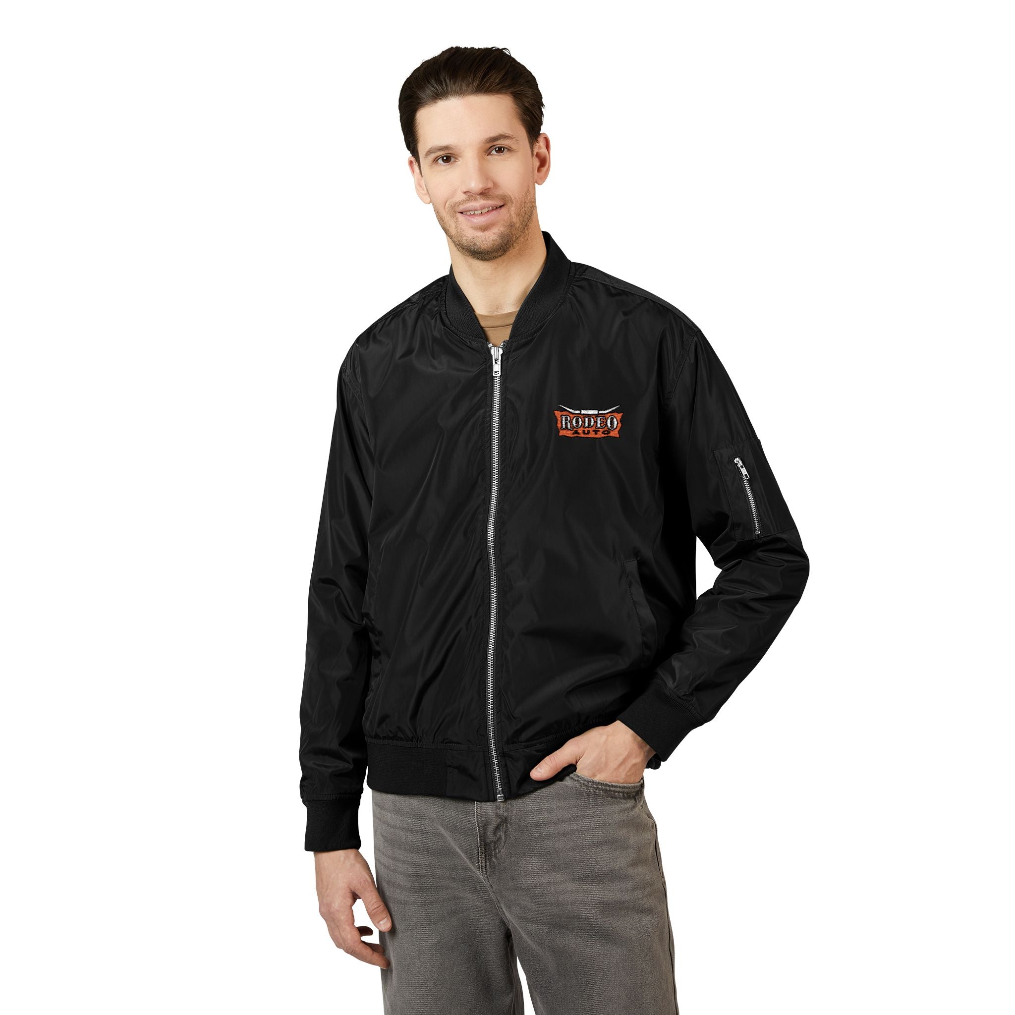 Rodeo Auto Eco-Friendly Embroidered Bomber Jacket, Sustainable Fashion, Trendy Outerwear, Unisex Jacket, Everyday Wear