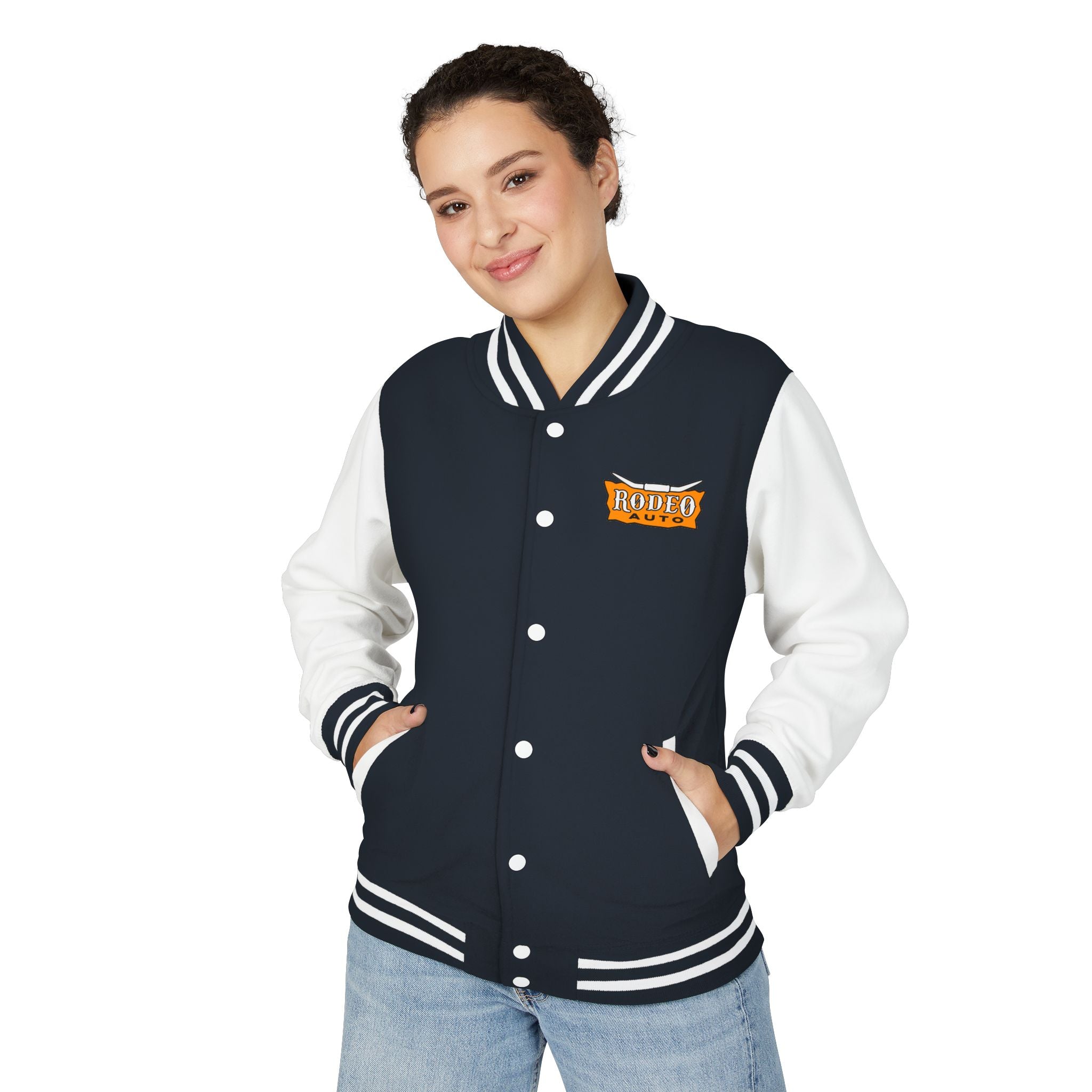 Rodeo Auto Unisex Heavyweight Letterman Jacket - Trendy Athletic Style, Casual Outfit, Spirit Wear