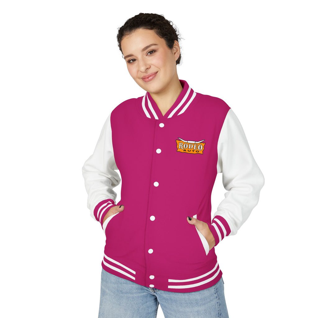 Rodeo Auto Unisex Heavyweight Letterman Jacket - Trendy Athletic Style, Casual Outfit, Spirit Wear