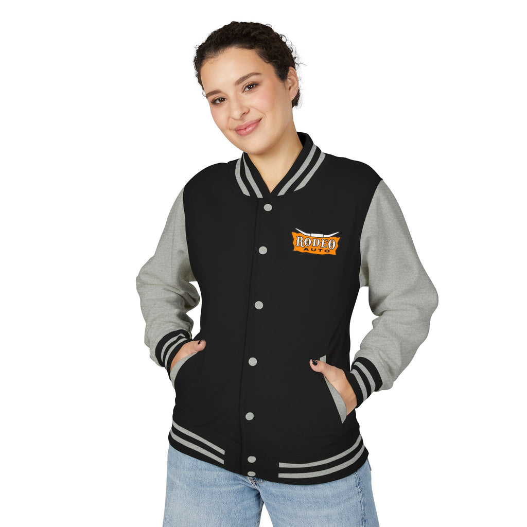 Rodeo Auto Unisex Heavyweight Letterman Jacket - Trendy Athletic Style, Casual Outfit, Spirit Wear
