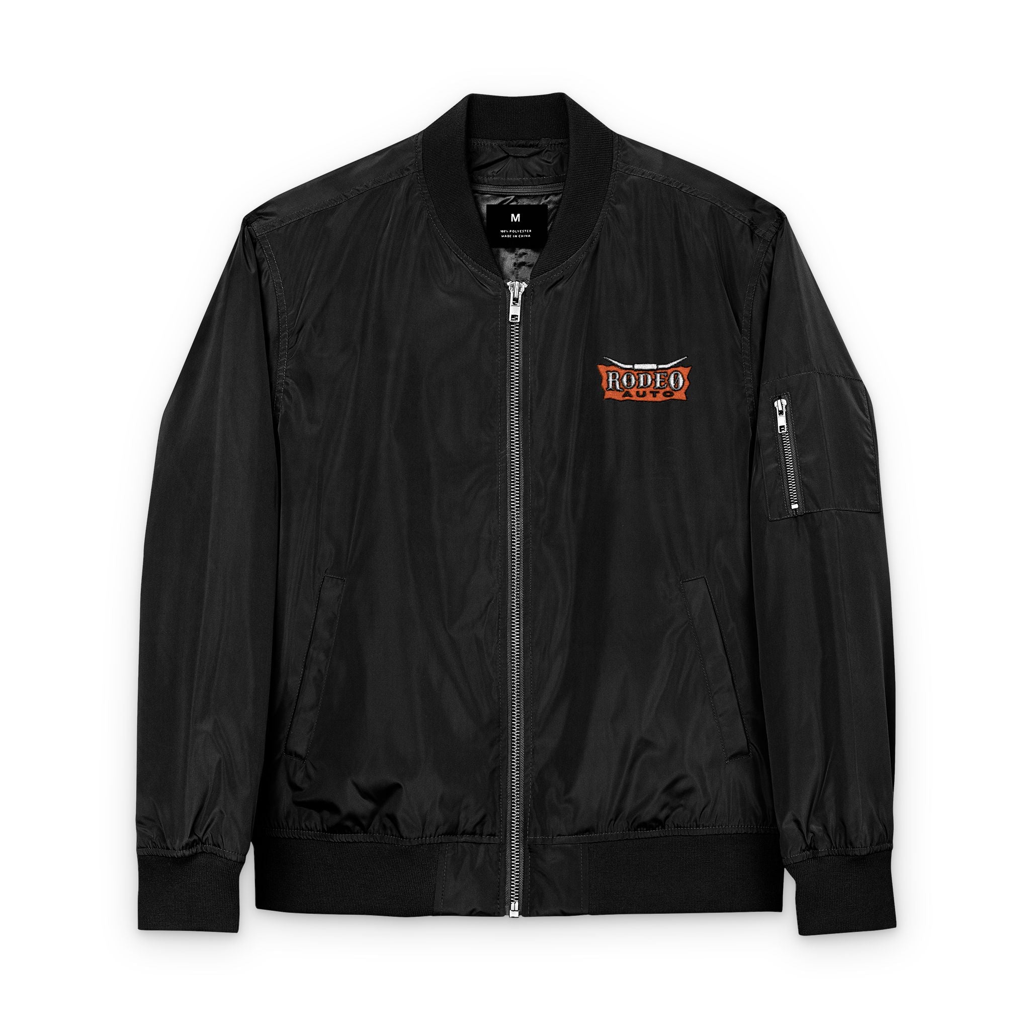 Rodeo Auto Eco-Friendly Embroidered Bomber Jacket, Sustainable Fashion, Trendy Outerwear, Unisex Jacket, Everyday Wear